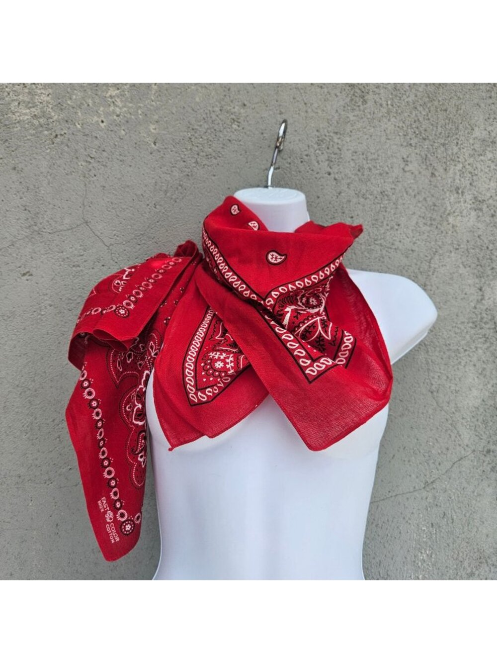 Vintage Red Cotton Paisley Floral Bandana Kerchief Set of 2 Made in USA